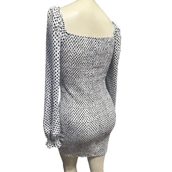 Midnight Doll Women's Long Sleeve Emma Ruched Drawstring Dot Dress Large 🛑 - Picture 3 of 8